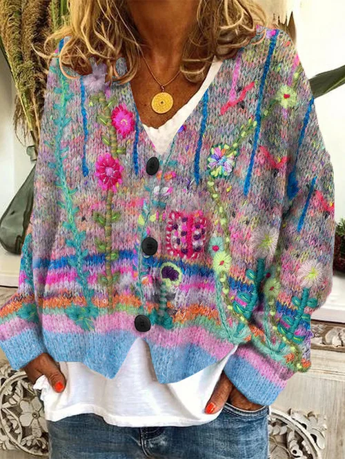 Retro Casual Loose-Fit Button Cardigan