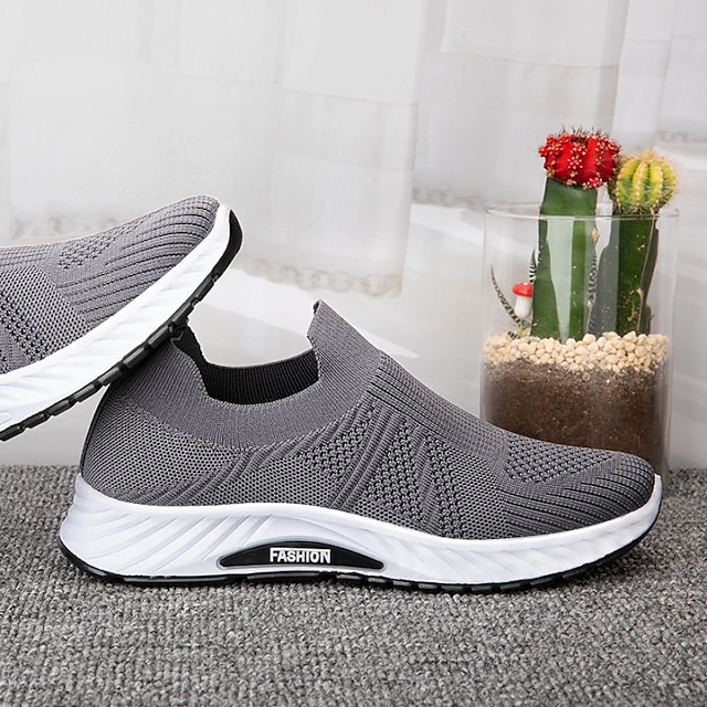 Men's Sneakers Slip On Running Shoes Non-slip Cushioning Breathable Light Soft Running Road Running Rubber Tulle Spring Fall Black Blue Grey