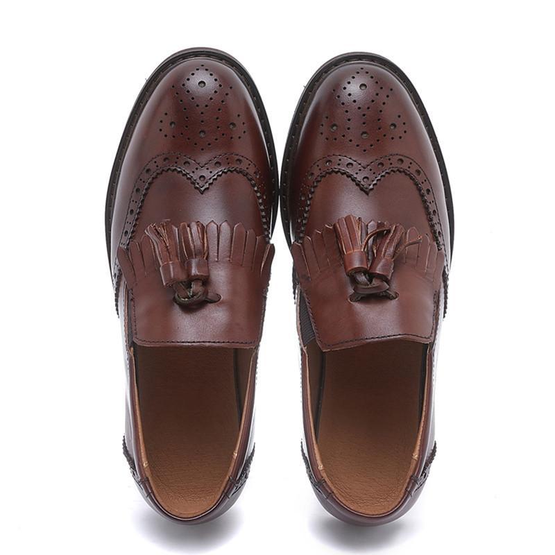 Waxing leather Brogue Loafers Womens Handmade Wingtip Shoes in Black/Coffee/Brown/BrownNew