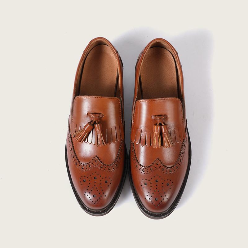 Waxing leather Brogue Loafers Womens Handmade Wingtip Shoes in Black/Coffee/Brown/BrownNew