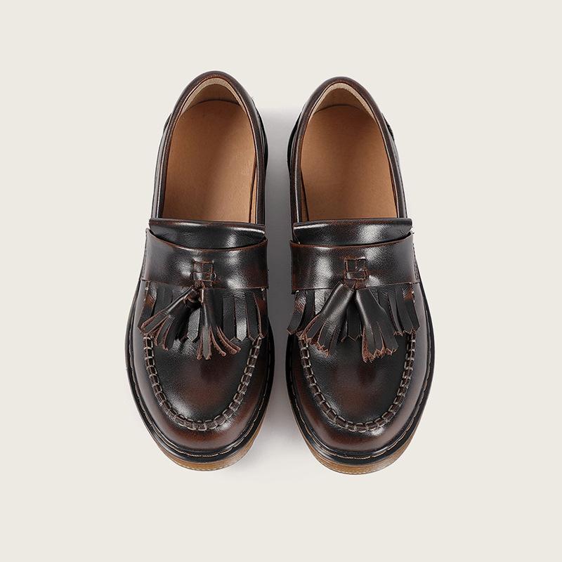 Waxing leather Penny Loafers with Tassels Handmade Working Shoes