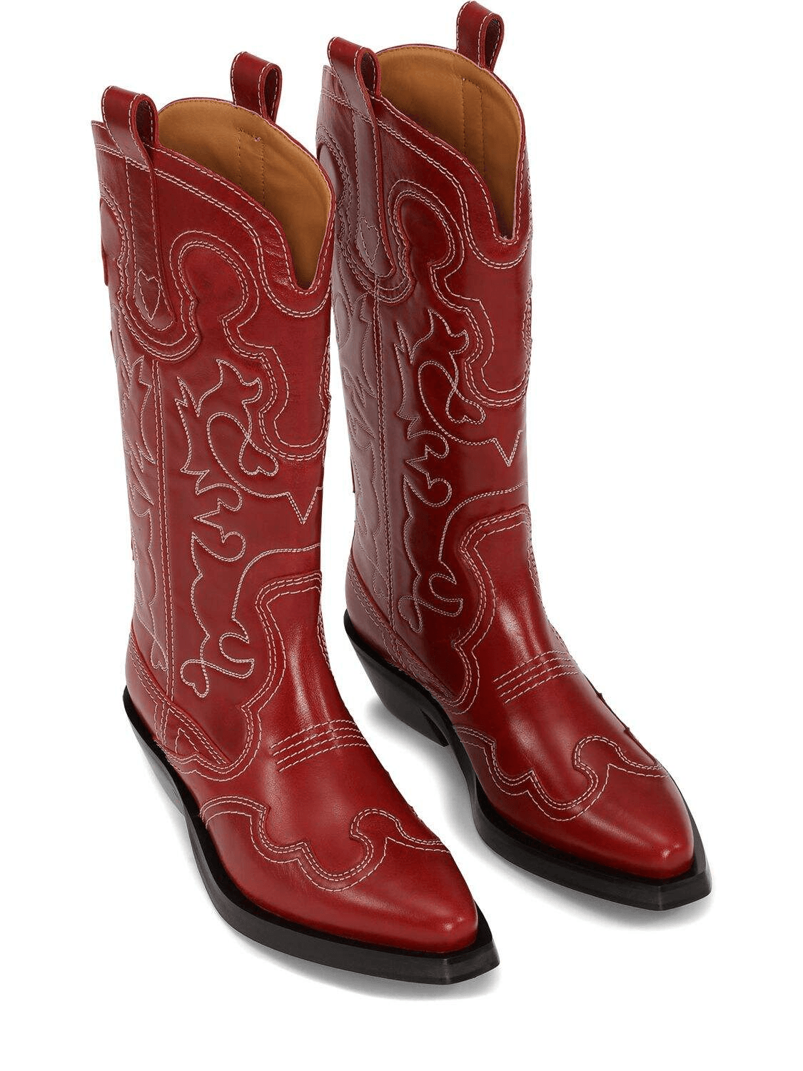 Womens Contrasting Embroidery Western Boots Mid Calf Leather Cowboy Boots in Blue/Brown/Black