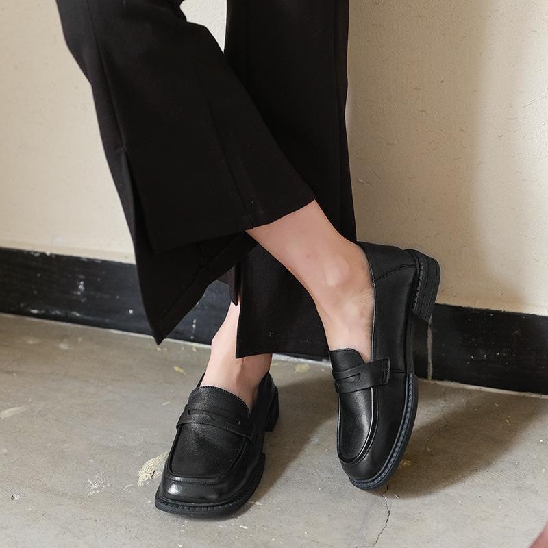 Handmade Womens Genuine Leather Loafers Black/Brown