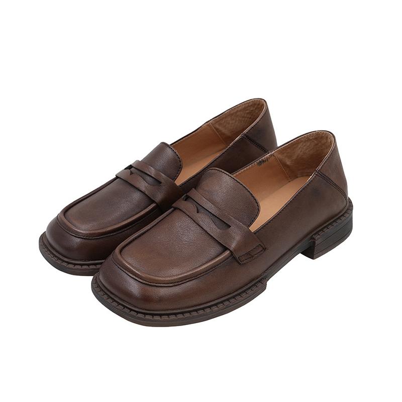 Handmade Womens Genuine Leather Loafers Black/Brown