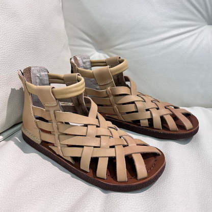 Handmade Leather Gladiator Sandals Retro Woven Open-toe Flat Shoes