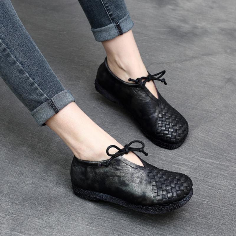 Handmade Leather Flats Women Oxford Tie Casual Walking Shoes