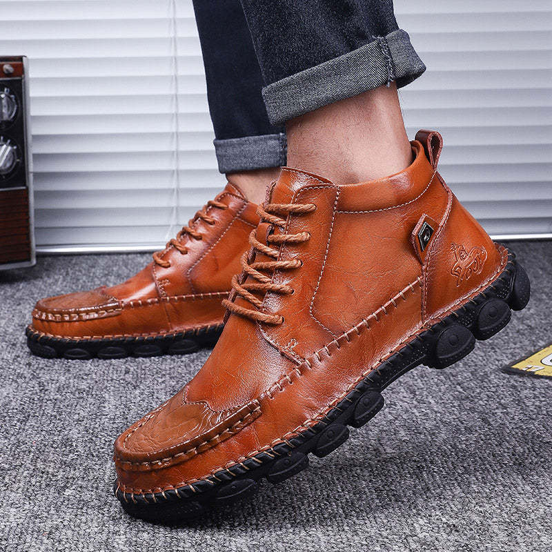 Men Leather Ankle Boots Round Toe Casual Orthopedic Shoes