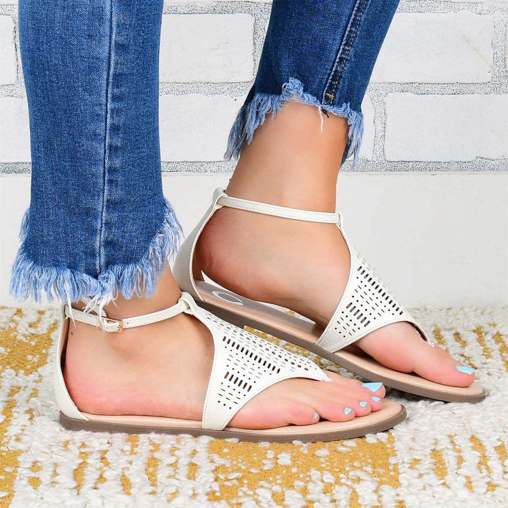 Summer Women Roman Style Hollow Clip Toe Thong Flat Sandals Flip Flops