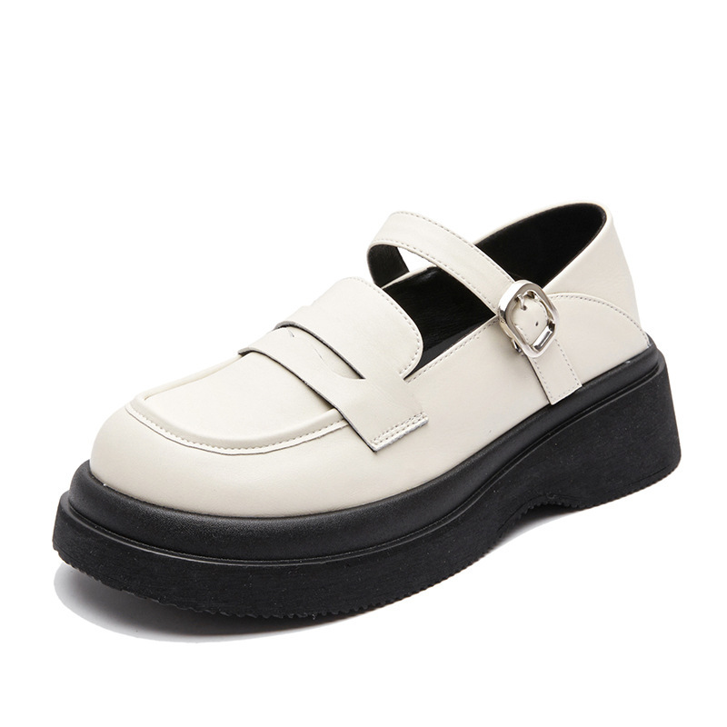 Round Toe Platform Mary Jane Loafers Buckle Strap Uniform Shoes