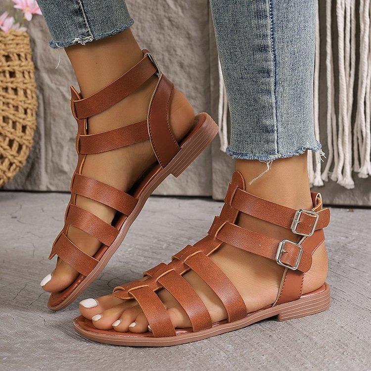 Summer Hollow Woven Thick Heel Non-Slip Sand Roman Shoes
