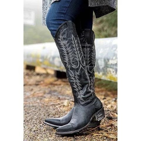 Knee High Western Cowboy Boots Pointed Toe Cowgirl Boots