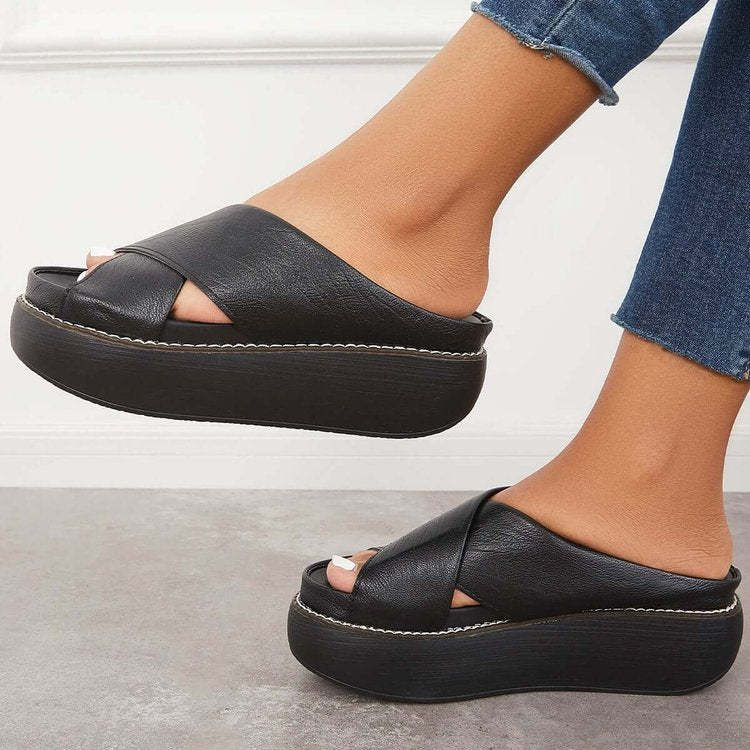 Platform Criss Cross Slides Slip On Arch Support Sandals