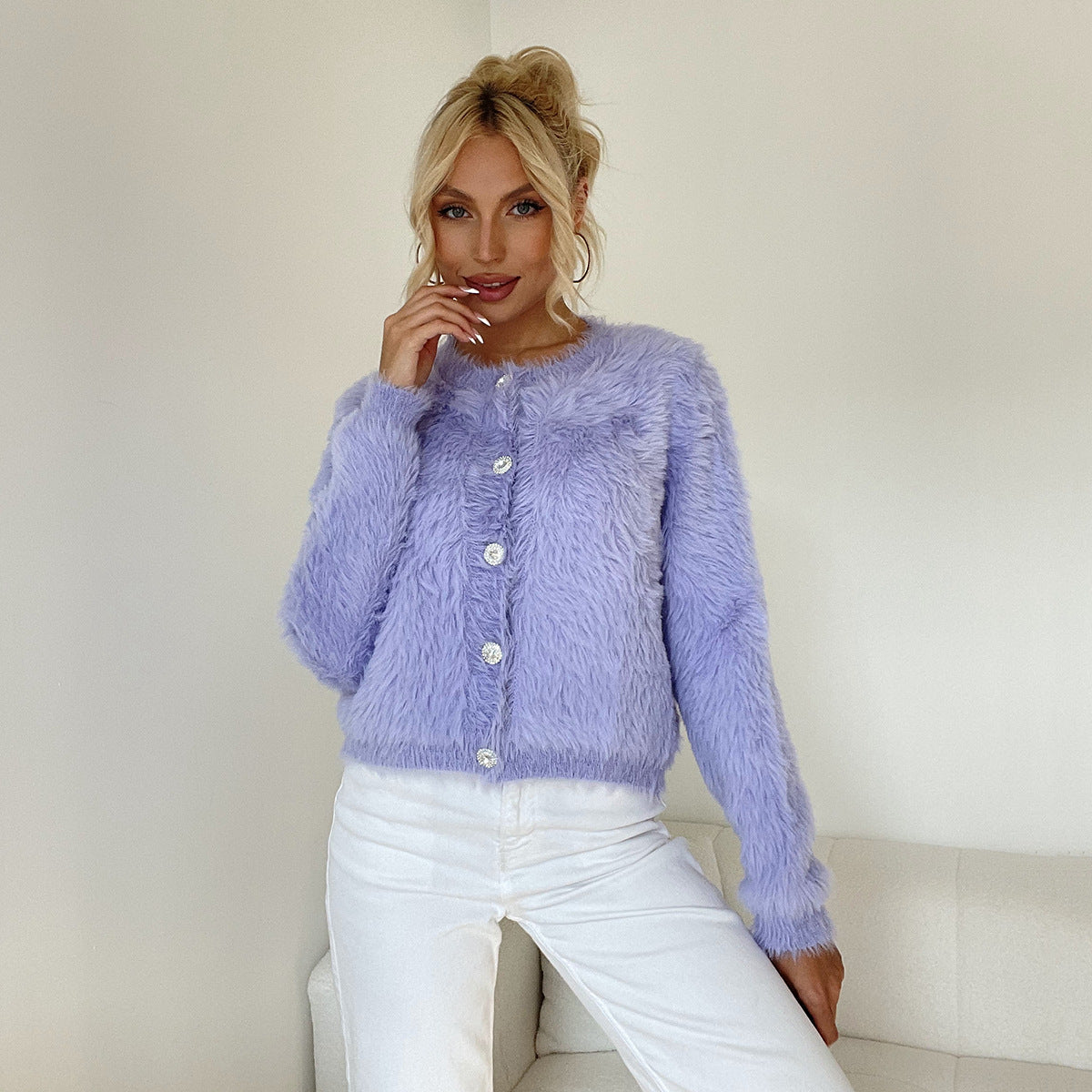 Fluffy Button-Up Cardigan