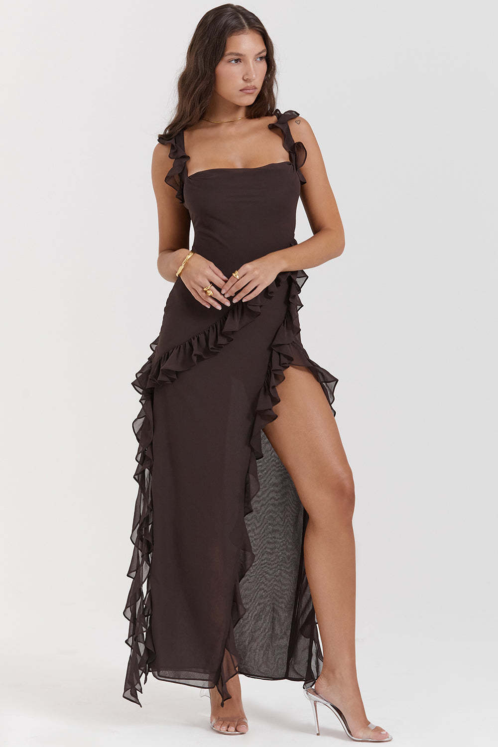Ruffle Side Slit Party Dress