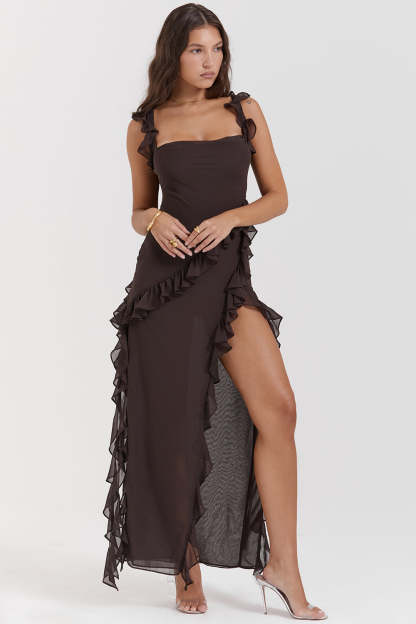 Ruffle Side Slit Party Dress