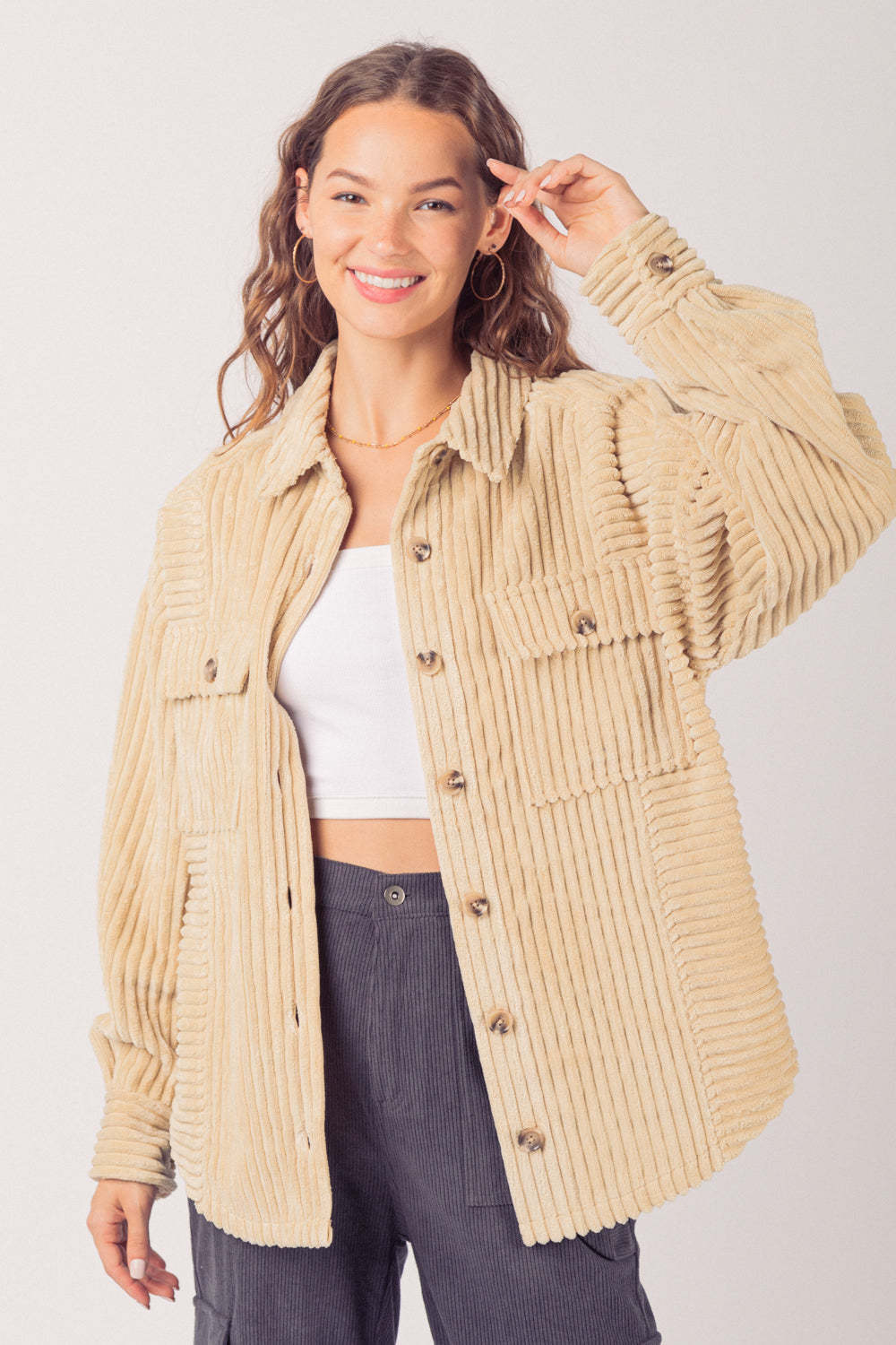 Autumn Corduroy Textured Button-Up Jacket