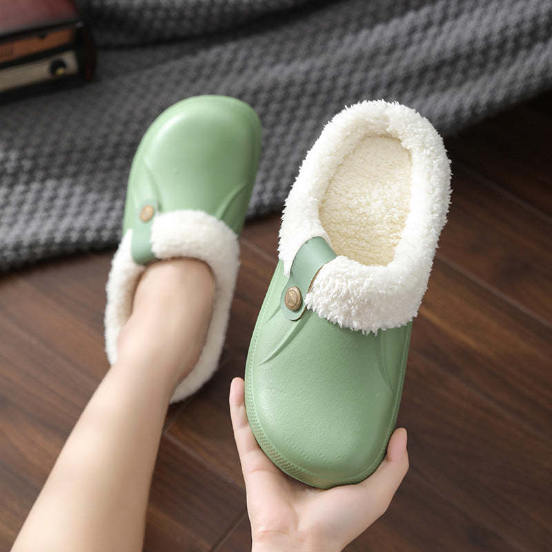 Plush Winter Slippers Women Heel Support Waterproof Slides