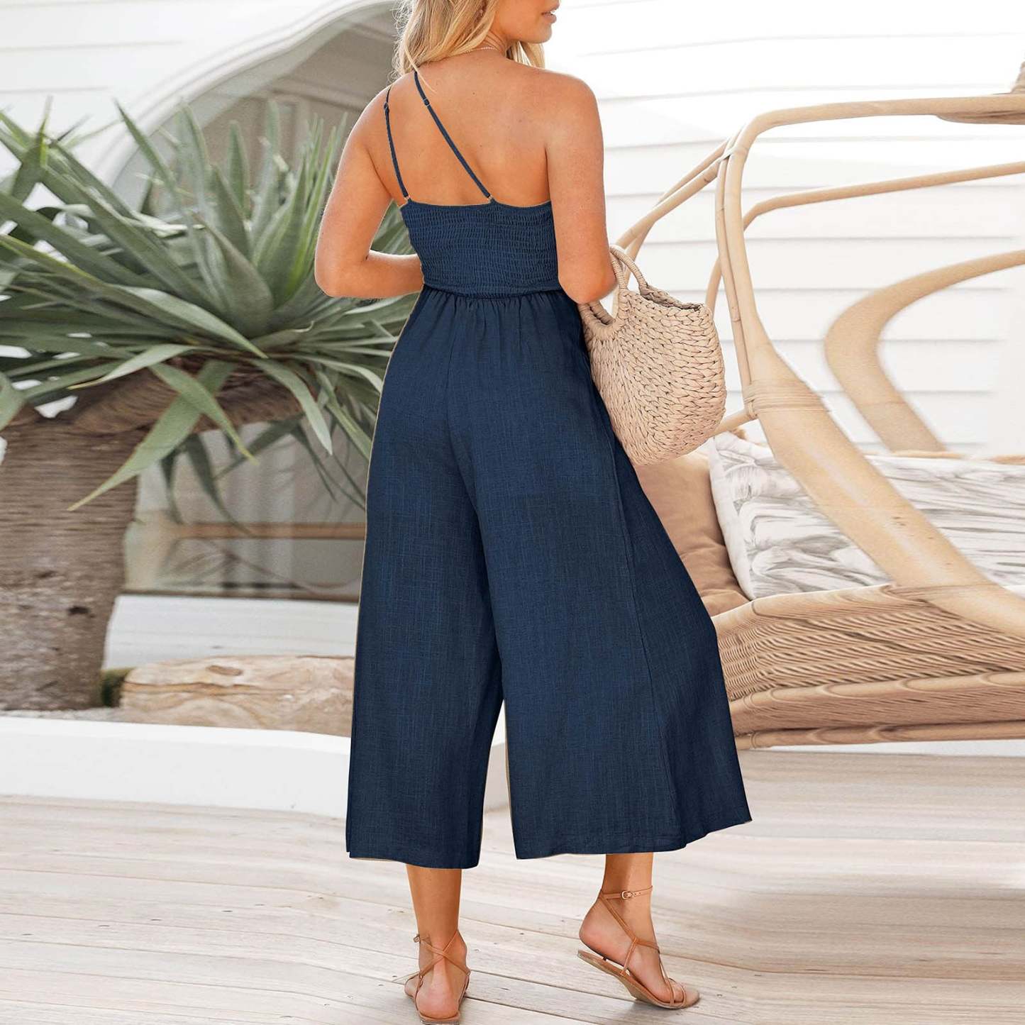 Linen Sling Jumpsuit with Wide Legs
