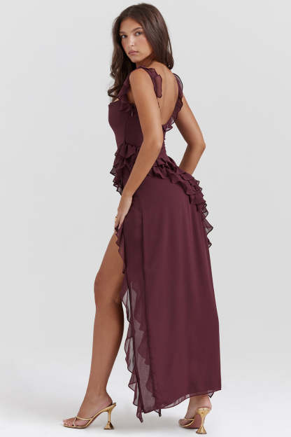 Ruffle Side Slit Party Dress