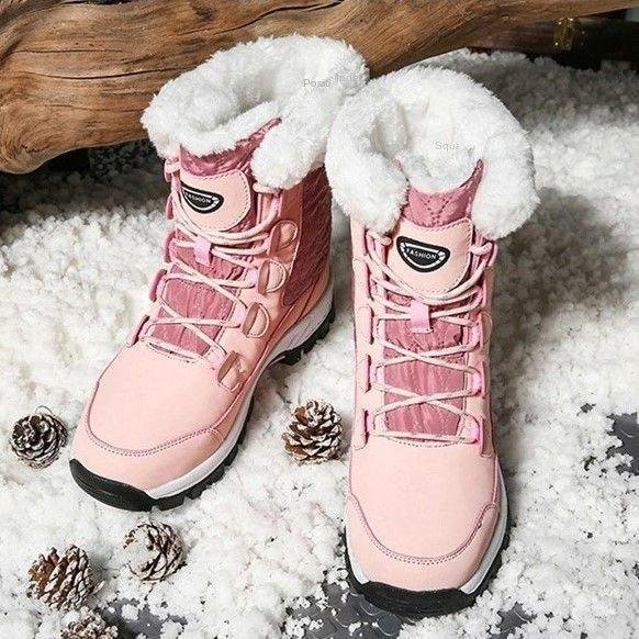 Women Anti-slip Fur Warm Waterproof Snow Boots Mid Calf