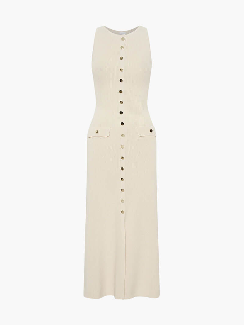 Buttoned Sleeveless Maxi Dress