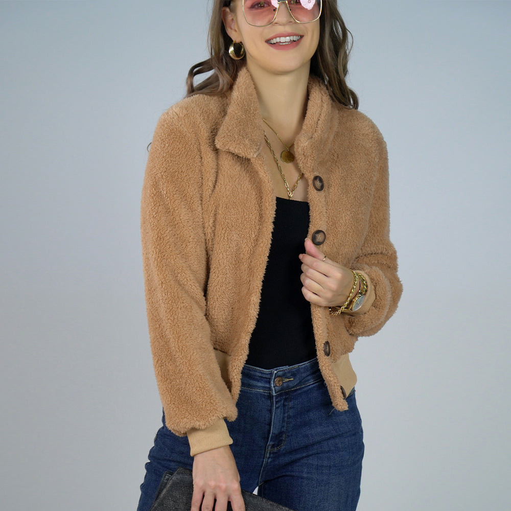 Cozy Cropped Teddy Bear Fleece Jacket