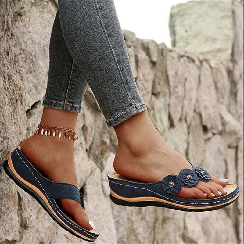 Women Summer New PU Sewing Thong Sandals