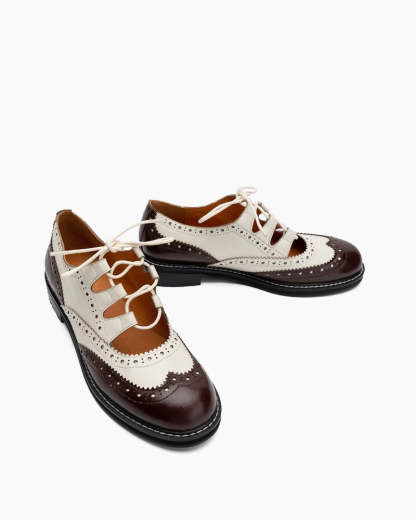 Women's Lace-Up Wingtip Perforated Leather Oxfords