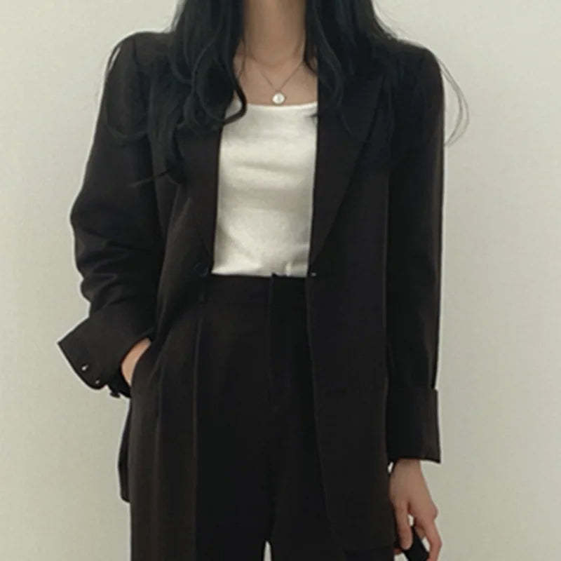 Plain Blazer and Straight Fit Pants Set