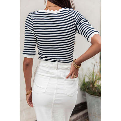 Nautical Scalloped Trim Knit Top
