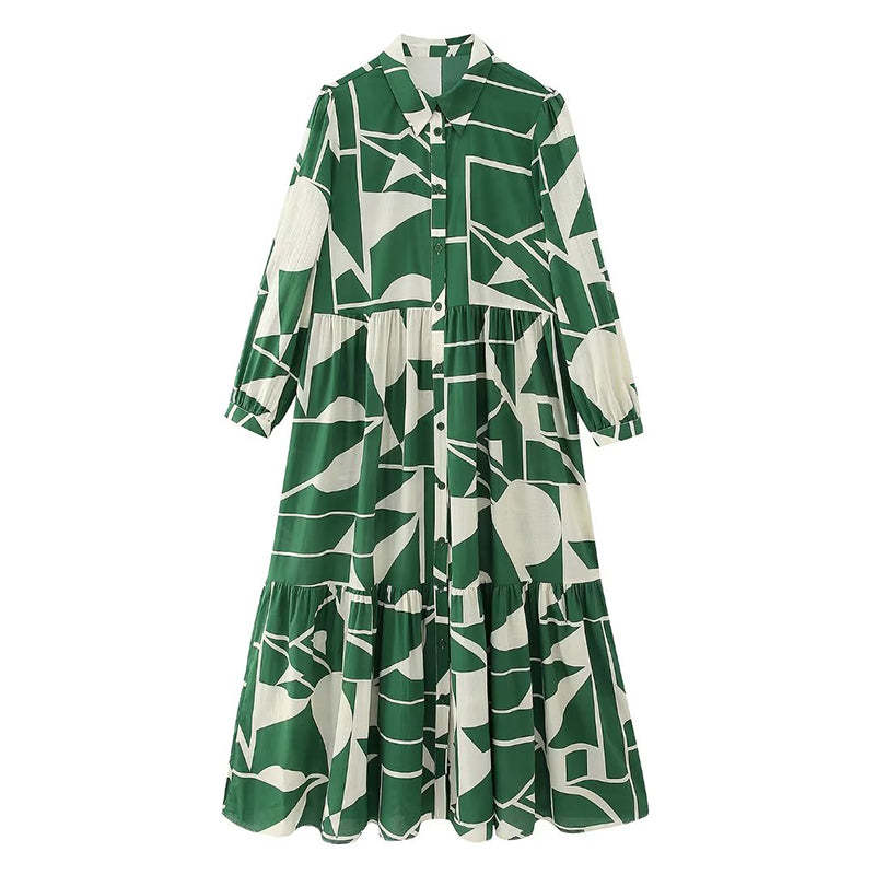 Geometric Bloc Print Long Shirt Dress