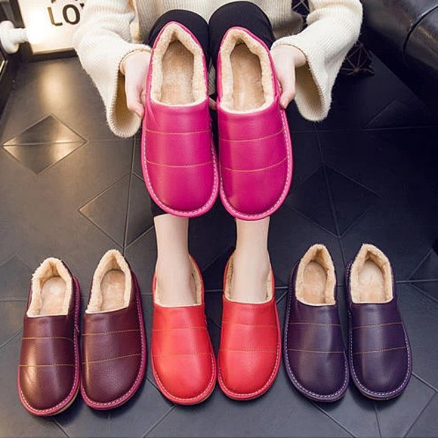 Women Interior Fur Slippers Waterproof Winter Shoes