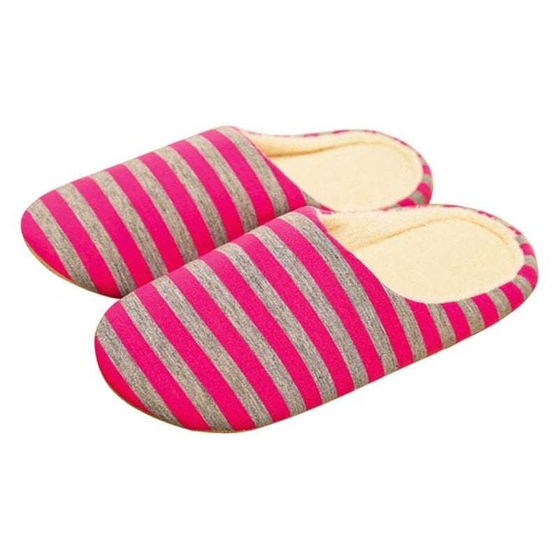 Women Warm Indoor Slippers Fur Striped Winter Slides