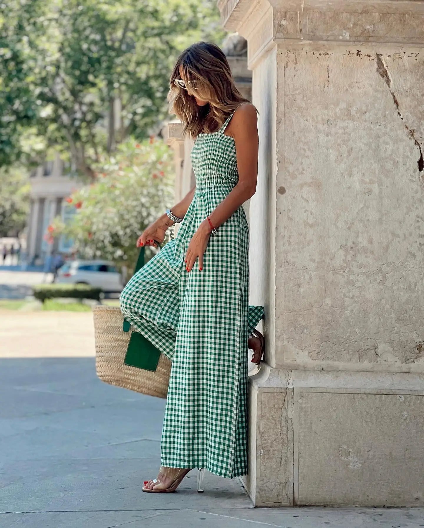 Gingham Wide-Leg Jumpsuit
