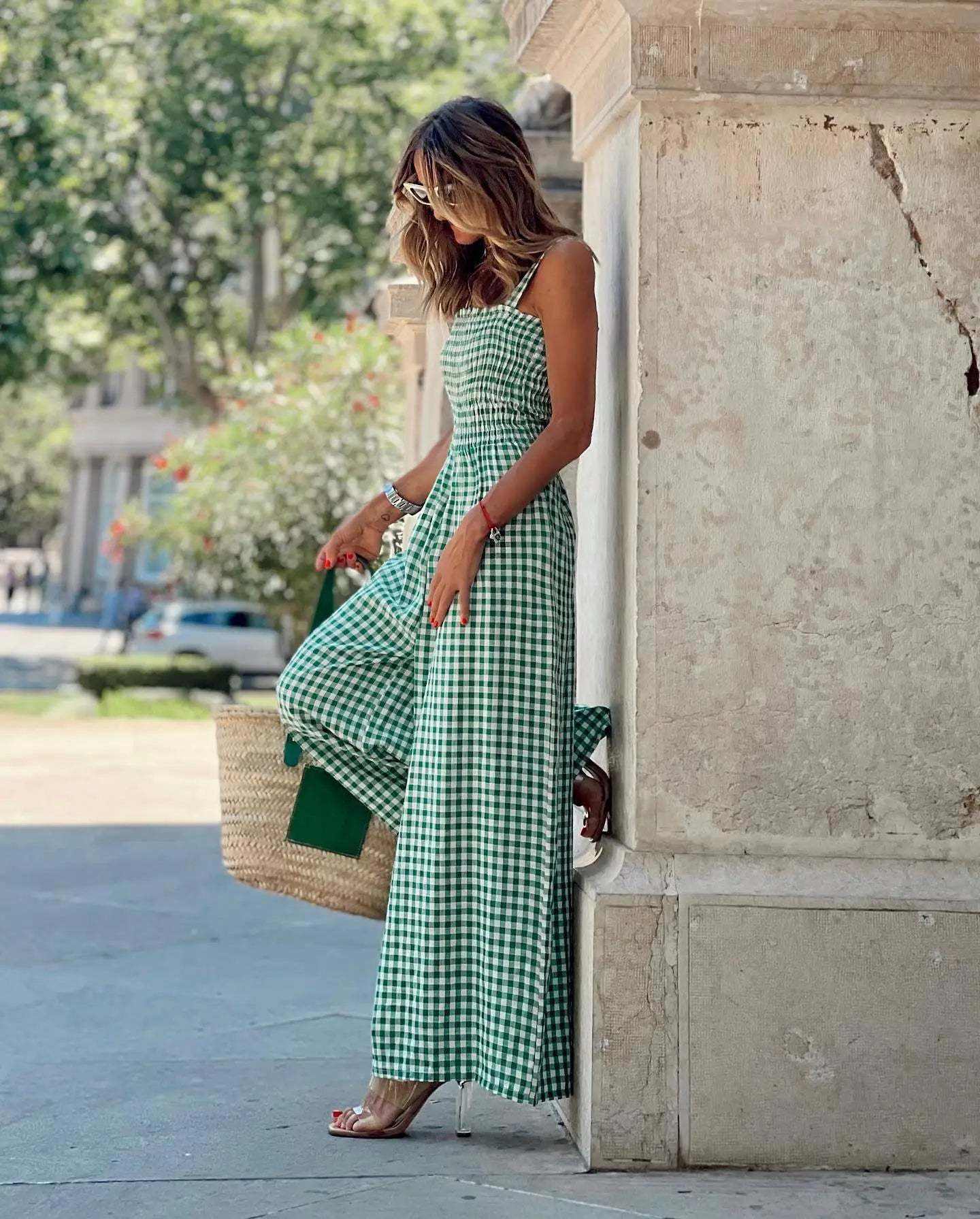 Gingham Wide-Leg Jumpsuit