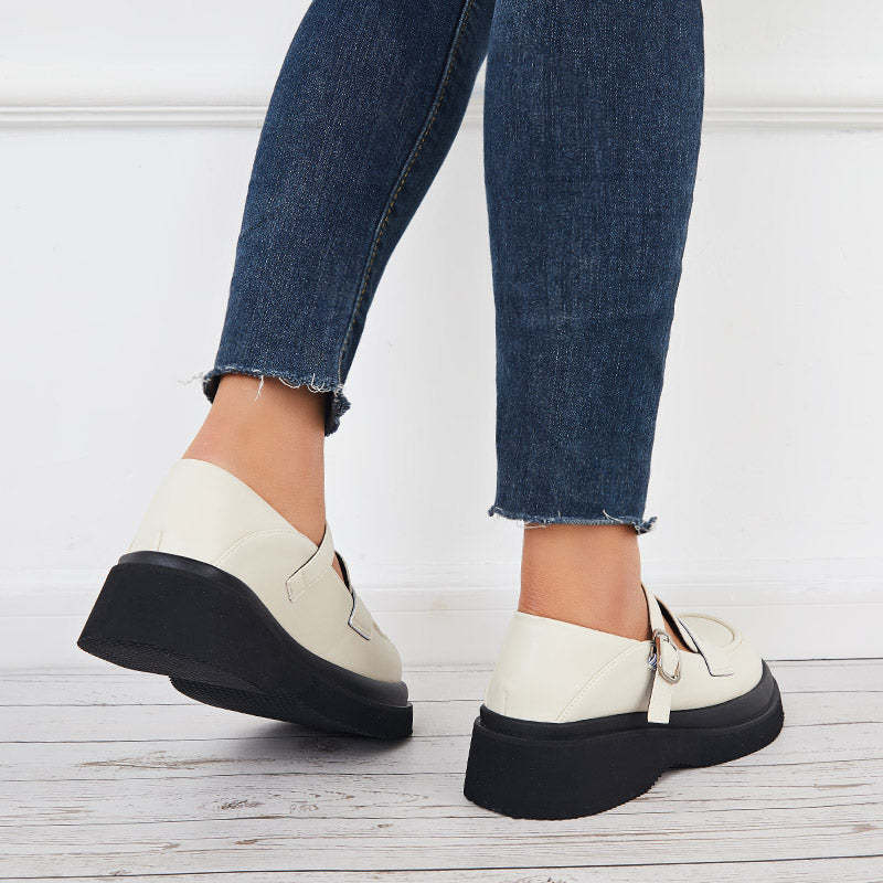Round Toe Platform Mary Jane Loafers Buckle Strap Uniform Shoes