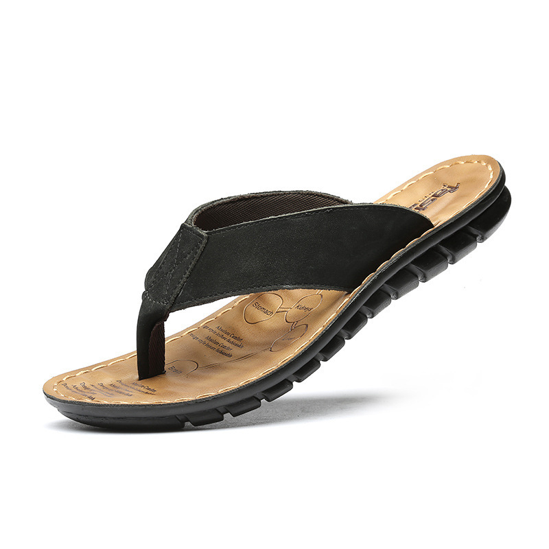 Summer New Men's Casual Leather Sandals Beach Shoes Flip Flops