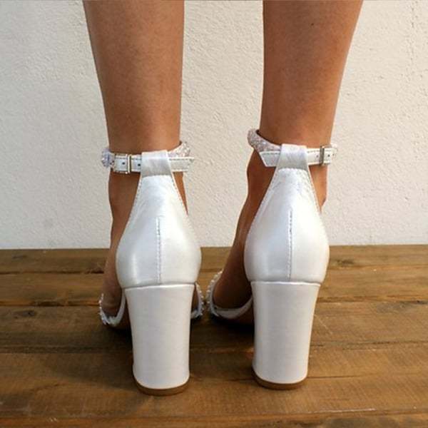 Peep Toe Chunky Heel PU Wedding Shoes Party Shoes With Pearl