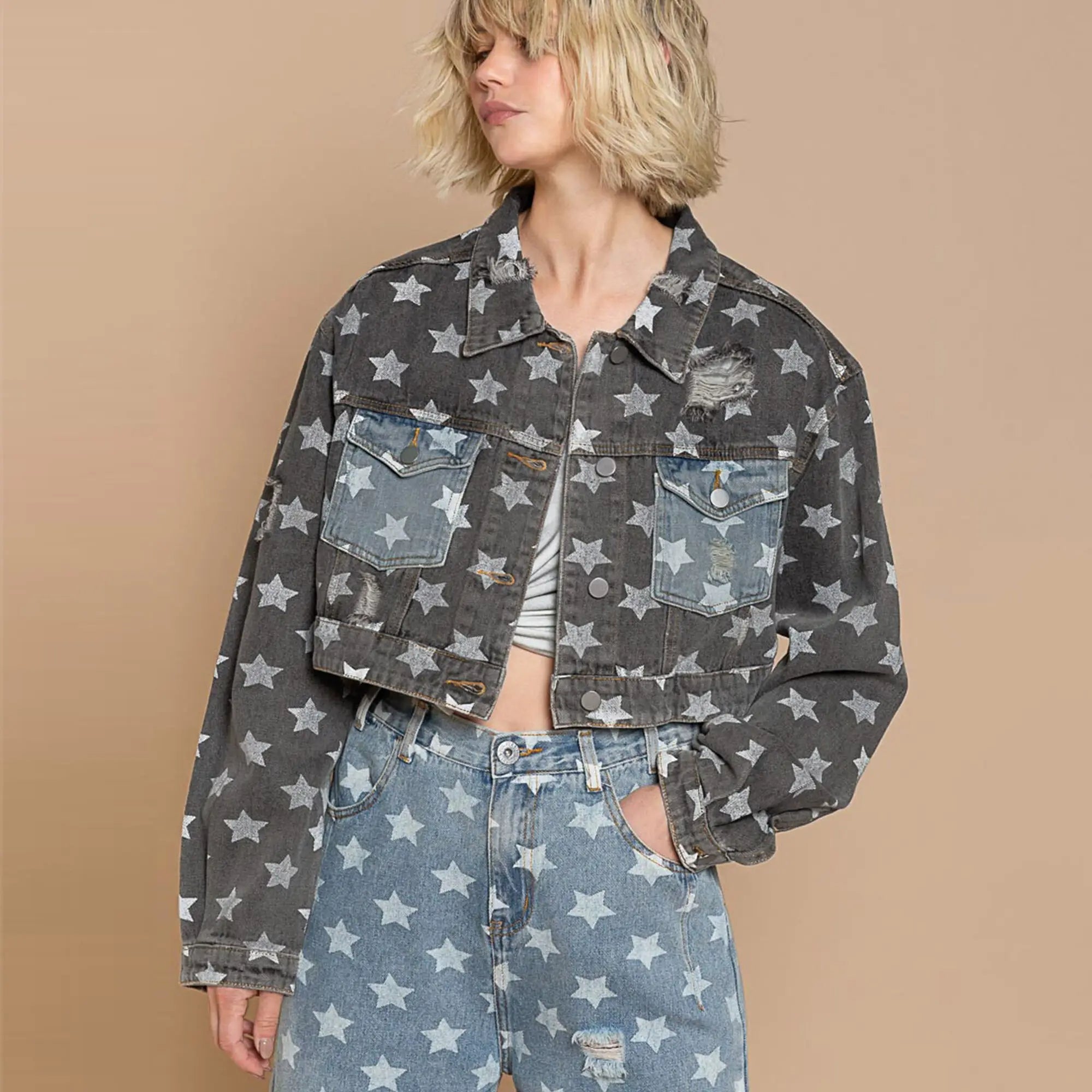 Starry Denim Cropped Jacket