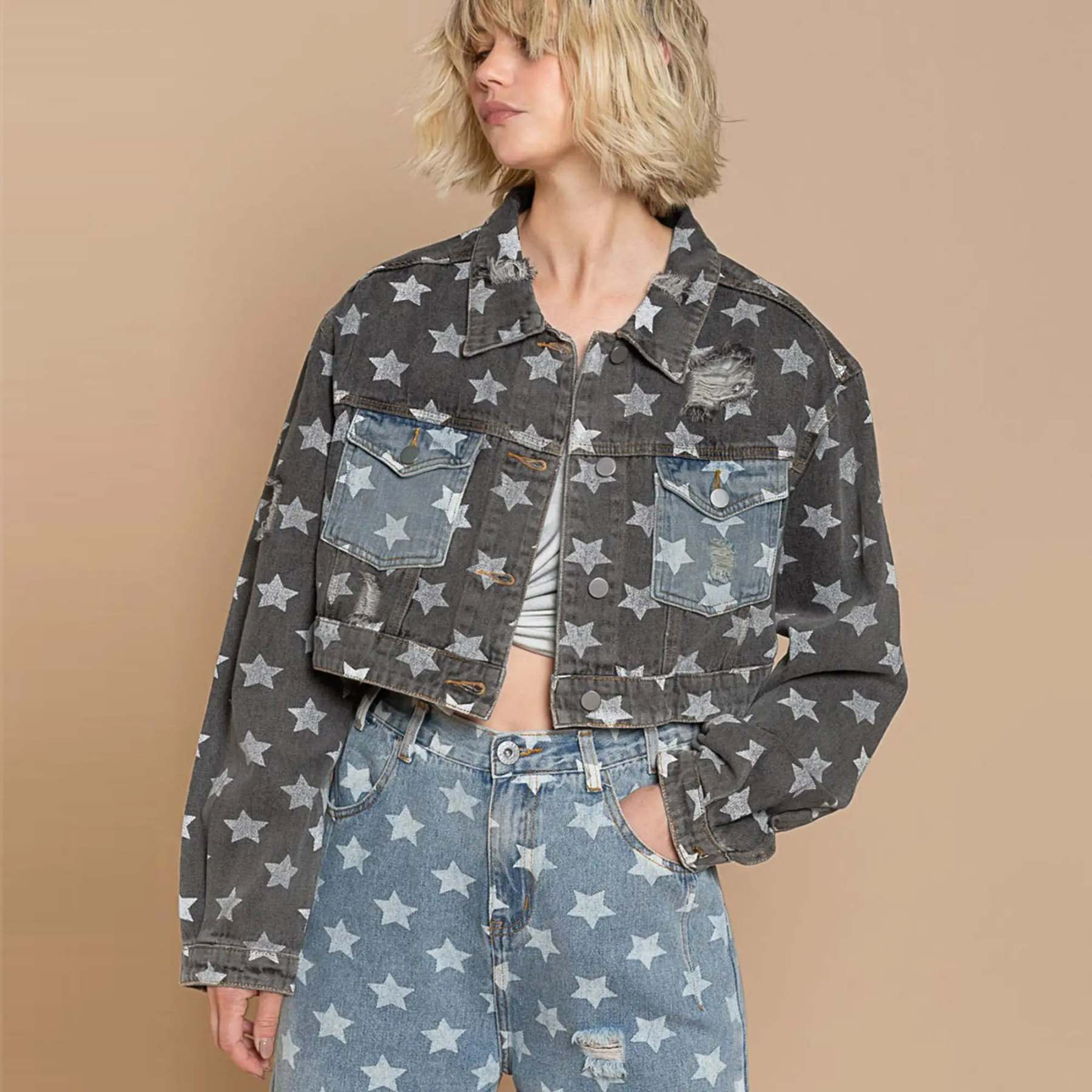 Starry Denim Cropped Jacket