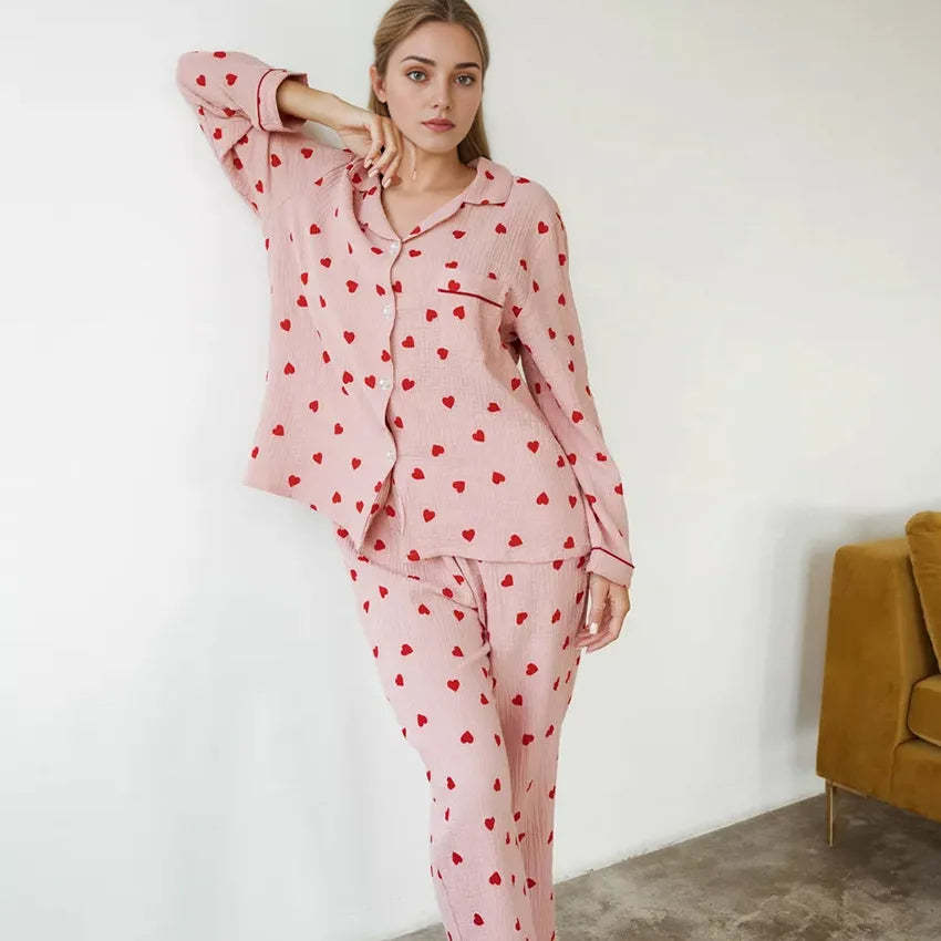 Heart Print Pink Pajama Set