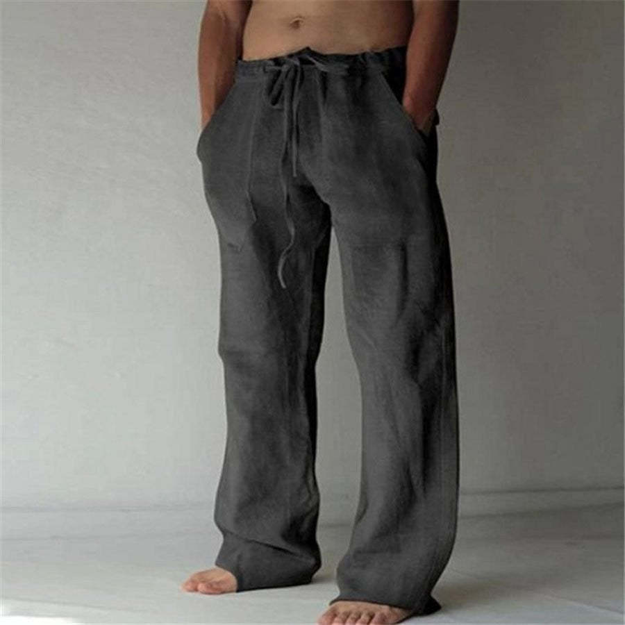 Men's Single-Coloured Linen Leisure Trousers