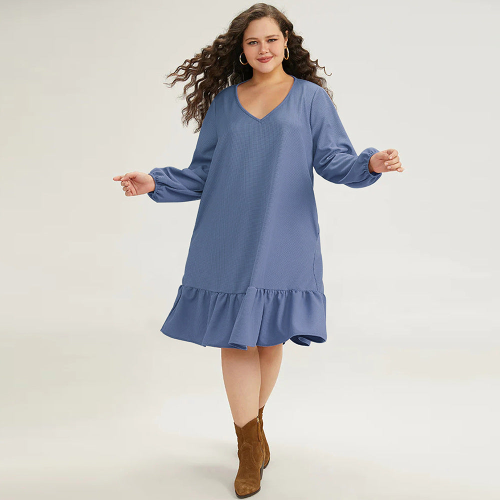 V-Neck Ruffle Hem Dress