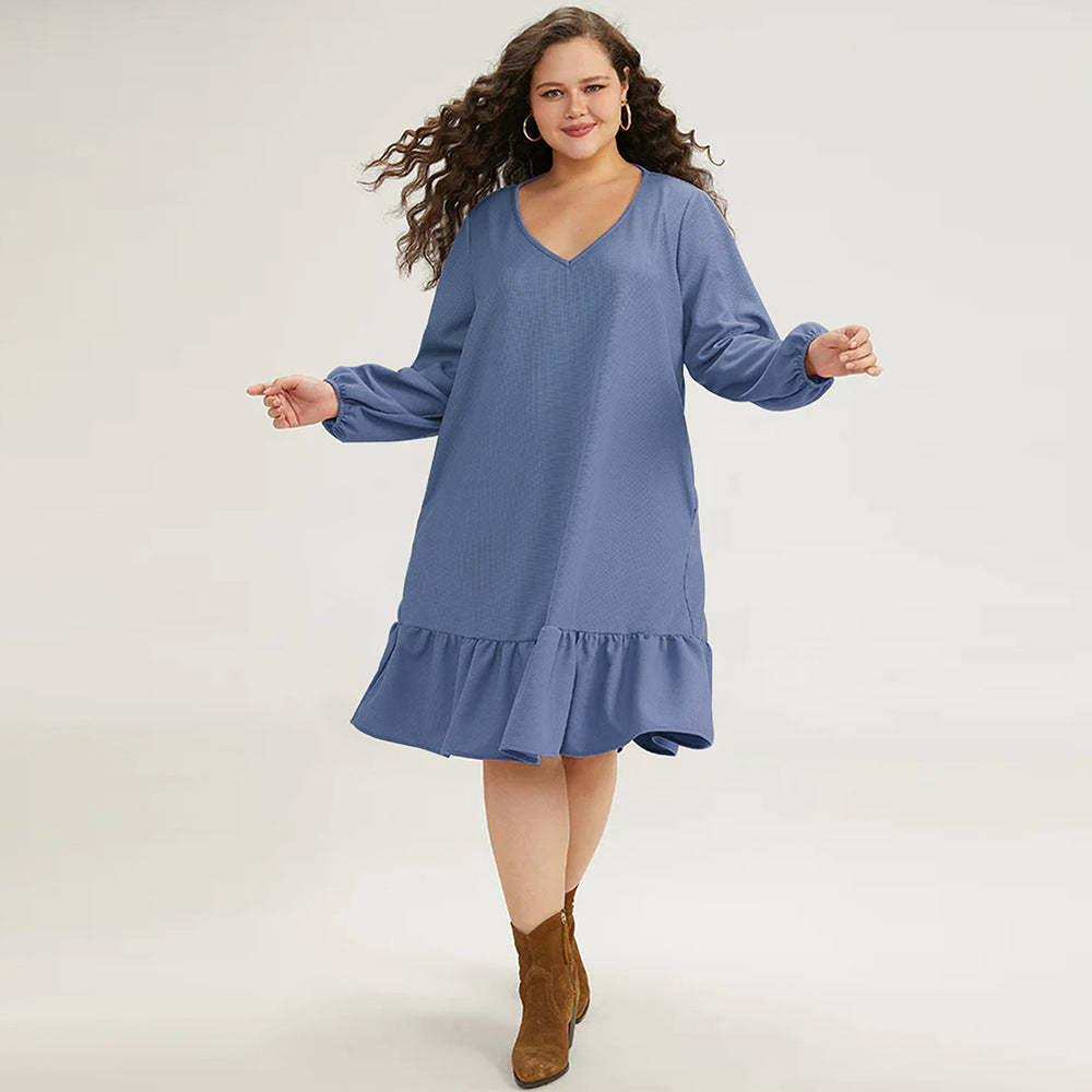 V-Neck Ruffle Hem Dress