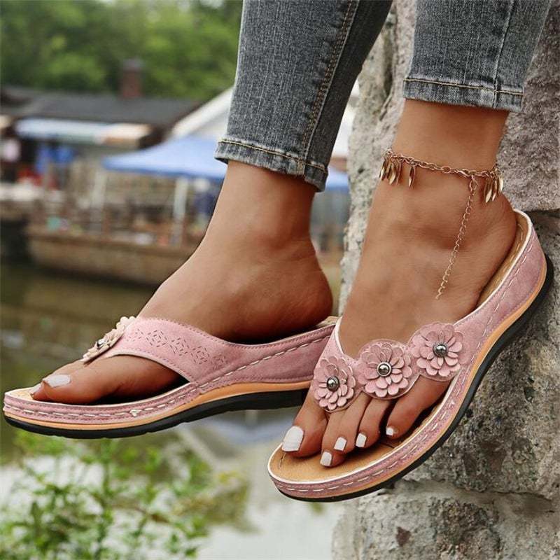 Women Summer New PU Sewing Thong Sandals