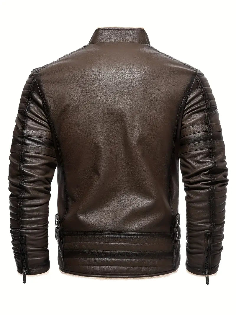 Quilted Vegan Leather Jacket with Shearling Collar