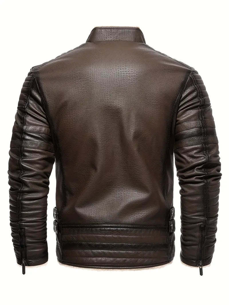 Quilted Vegan Leather Jacket with Shearling Collar