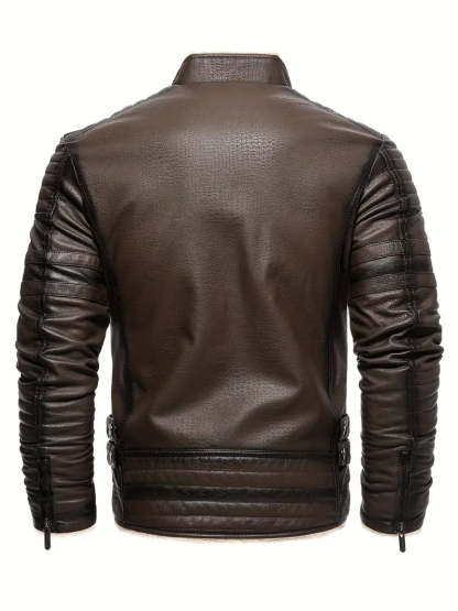 Quilted Vegan Leather Jacket with Shearling Collar