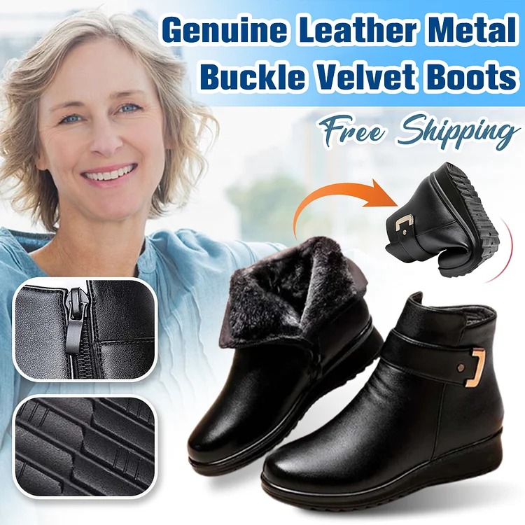 Orthopedic Women Arch Support Leather Metal Buckle Velvet Boots