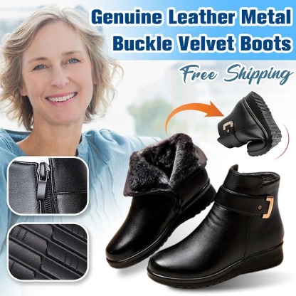 Orthopedic Women Arch Support Leather Metal Buckle Velvet Boots
